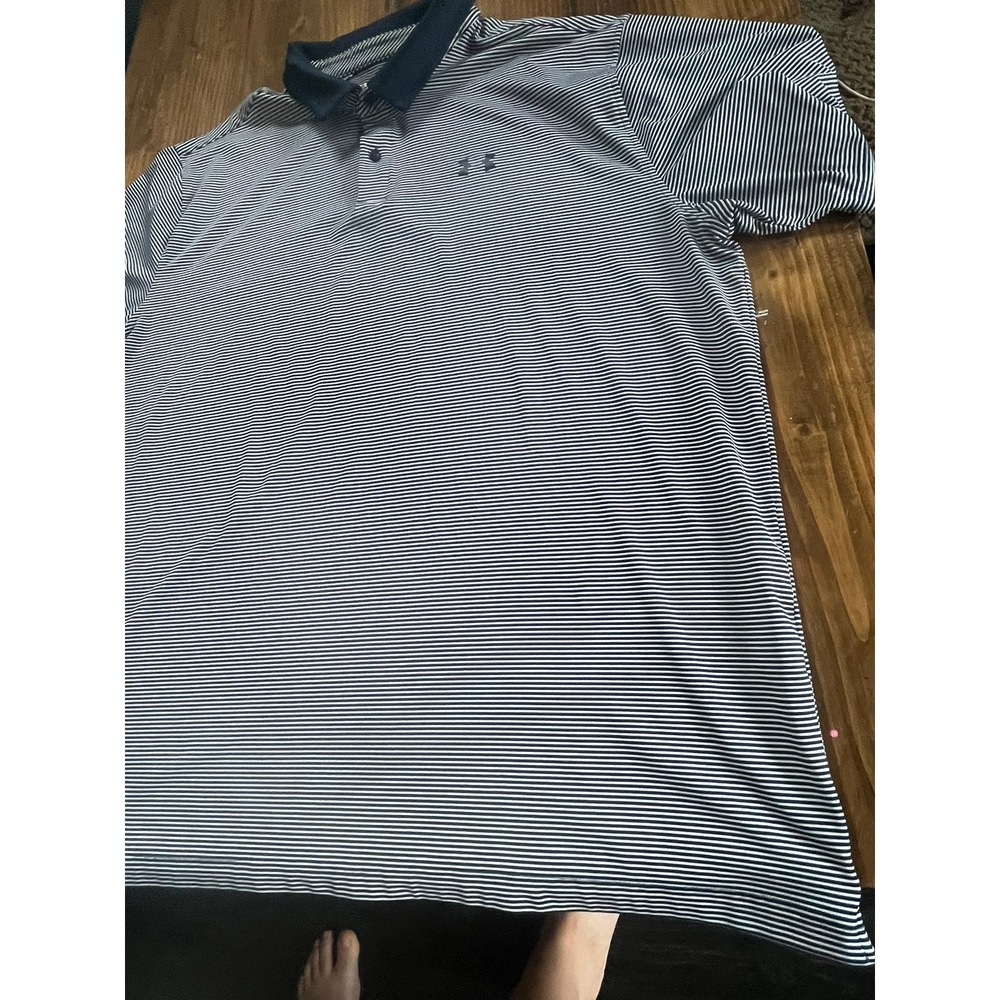 Under Armour Mens 3XLT HeatGear Performance Polo Shirt Striped Navy White Loose - Picture 3 of 9